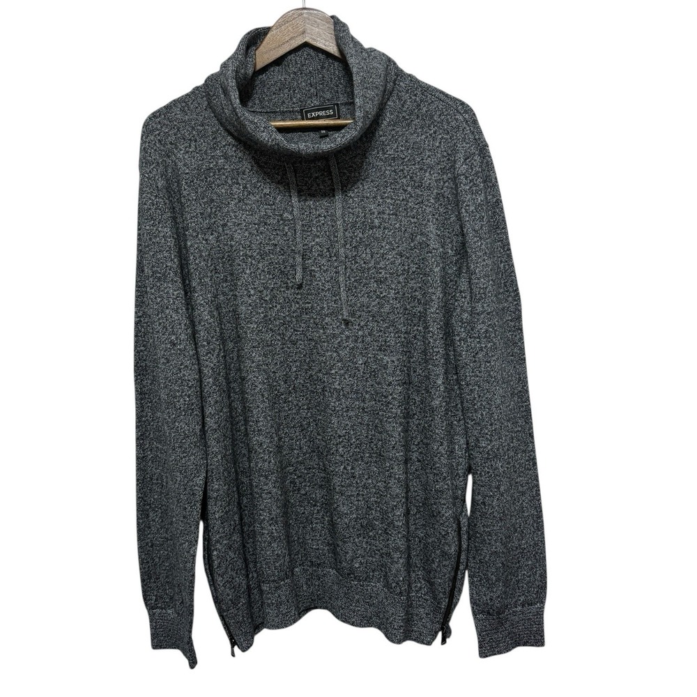 Express Sweater Mens XXL Gray Marled Knit Wool Blend Turtleneck Zip Detail
